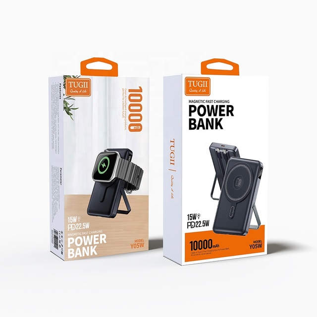 TUGII 10000mAh Strong Magnetic Wireless 22.5W Fast Charge Power Bank with Type-C Input/Output and Holder