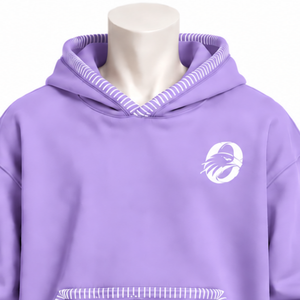 Lavender Stitched Border Distressed Pullover <b>Hoodie</b> <b>Oversized</b> Sweatshirt Contrast <b>Stitch</b> Kangaroo Pocket Casual Streetwear Appar - Product Image 3