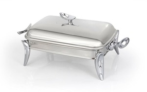 Plat de service ovale moderne en acier inoxydable, écologique et durable, avec couvercle et support à combustible, pour buffet, maintien au chaud des aliments, usage professionnel en restauration, Ramadan - Product Image 2