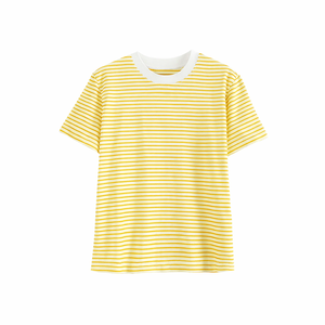 T-shirt Streetwear Tendance Vintage Personnalisé Rayé Jaune et Blanc Col Rond Doux Respirant Polyester/Coton Coupe Slim Vente en Gros - Product Image 1