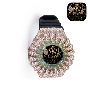 นาฬิกาควอตซ์ Moissanite World Iced Out Luxury Rose Gold ประดับเพชรเต็มเรือน ขนาด 40 มม. กระจกแซฟไฟร์ สายยาง - Product Image 2