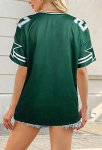 Camisetas de Jersey de Alta Calidad para Mujer, Tallas Grandes, Oversize, con Malla, Rayas y Gráficos de Letras, Cuello en V, Manga Larga, Estilo Urbano - Product Image 4