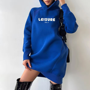 Vestido Sudadera con Capucha Oversize para Mujer OEM ODM, Estampado de Letras, Manga Larga Asimétrica, Tejido Transpirable de Algodón, Ropa de Otoño - Product Image 1