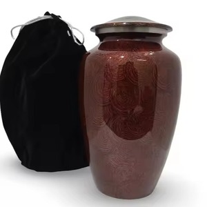 Urne funéraire populaire pour crémation, en métal rouge foncé texturé à motif tourbillonnant, pour usage mortuaire et domestique - Product Image 1