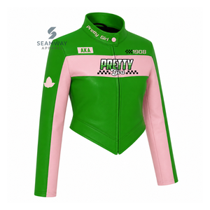 Alpha | Kapa | Alpha Sorority Women's PU Leather <b>Jacket</b> <b>Cropped</b> Slim Fit Silhouette Motorbike Racing <b>Jacket</b> Greek Paraphernalia - Product Image 2