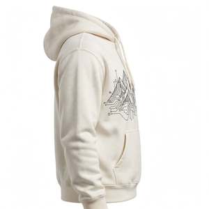 Sweat-shirt à capuche en coton épais avec imprimé graphique circuit imprimé montagne, style streetwear personnalisé, coupe oversize, en polaire, pull d'hiver - Product Image 3