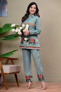 Blue Embroidered <b>Denim</b> Shirt Women <b>Long</b> Sleeve Button Up <b>Jacket</b> Casual Ethnic Style Top - Product Image 2