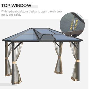 10 X 12 Hardtop Aluminum Frame Gazebo with Polycarbonate <b>Roof</b> Top Vent Permanent Outdoor Pavilion <b>Canopy</b> & Pergola Netting - Product Image 4