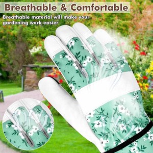 Gants de jardinage pour femmes anti-épines à écran tactile, manchette longue, paume en cuir blanc, imprimé floral rose, pour la taille des rosiers - Product Image 4