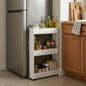 3-Tier Plastic Rolling <b>Storage</b> Cart for Kitchen <b>Laundry</b> Bathroom and Living Room-White - Product Image 1