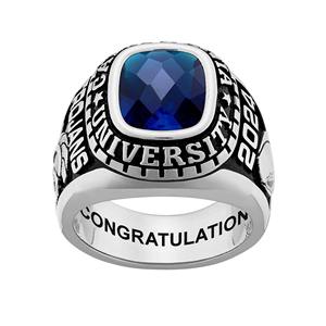 Bague de classe personnalisée en argent sterling 925 pour homme, avec pierre en damier, bague de graduation personnalisée pour lycéen ou étudiant universitaire - Product Image 2
