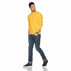 Suéter de Cuello Redondo Amarillo para Hombre, Corte Regular, Color Sólido, Tejido de Punto, Ecológico, Transpirable, Ropa Casual de Invierno - Product Image 4