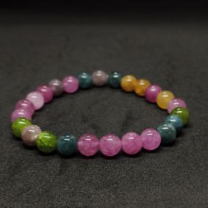 Pulsera de Turmalina Natural de 8MM, Multicolor, Calidad AAA, Hecha a Mano, Ajustable, con Baño de Plata - Product Image 1