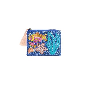 Porte-monnaie en coton perlé Crystal Craft Glam avec pompon et fermeture éclair, mini format, doublure en polyester faite à la main, style bohème pour filles - Product Image 3
