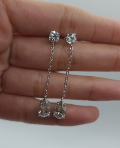 Premium 14Kt Gold 3 Ct Lab Grown Diamond <b>Earrings</b> Pear Shape and Round Studs Gift for Women Party - Product Image 1