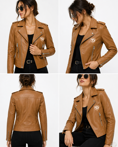 Top Selling Best <b>Winter</b> Woman Genuine <b>Leather</b> Motorcycle <b>Jacket</b> V-neck Customizable Eco-Friendly Knitted Nylon Waterproof - Product Image 5