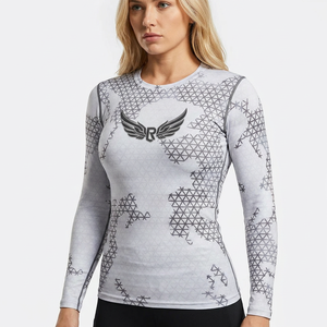 Women's Full Sleeve Rash Guard Long Sleeve <b>Compression</b> <b>Shirt</b> Quick Dry Printed Geometric Pattern Gray Spandex Polyester Top - Product Image 5