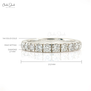 Nuevo Anillo de Media Eternidad con Diamantes Pavé de 2.7mm en Oro Blanco Fino de 14k, Anillo de Compromiso y Boda, Talla US-6 - Product Image 2