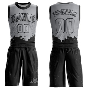 Uniforme de Baloncesto Personalizado en Color Gris Claro y Negro con Cuello Sublimado, Tela de Malla de Alta Calidad, Jersey Profesional Deportivo - Product Image 1