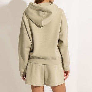 Ensemble deux pièces pour femme : Sweat-shirt en molleton personnalisé avec logo Hip Hop et short d'été, en coton tricoté, décontracté, à manches longues, vente en gros pour l'hiver - Product Image 2