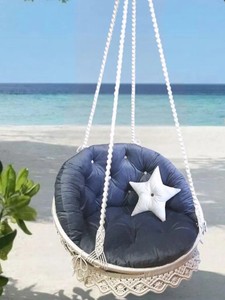 Macrame Hanging <b>Chair</b>: Ivory Lace, Graphite Pillows, Woven Swing - Product Image 2