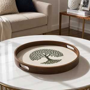 Mesa de Centro Redonda de Lujo con Incrustaciones de Hueso, Bandeja de Almacenamiento con Elegante Patrón de Mosaico Hecho a Mano para Sala de Estar, Dormitorio y Oficina - Product Image 1
