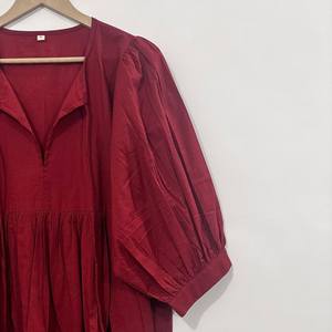 Vestido Midi Informal de Algodón para Mujer con Mangas Abullonadas, Cintura Imperio, Estilo Babydoll, Vestido de Verano, 100% Algodón, Corte Holgado, Cuello en V, Túnica - Product Image 4