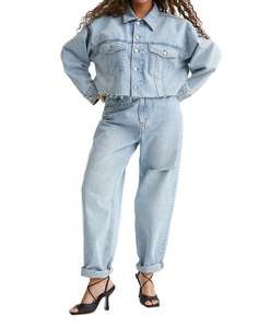 Veste en jean sur mesure pour femme, manches longues, tissu en coton respirant tricoté, coupe ajustée, hiver - Product Image 2