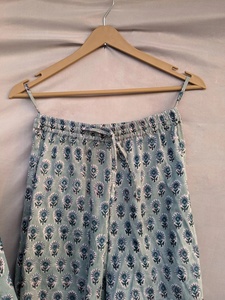 Ensemble de pyjama en coton 100% imprimé en bloc, vêtements de nuit floraux pour l'été et le printemps, respirant et doux, ensemble de vêtements de nuit en tricot décontracté - Product Image 6