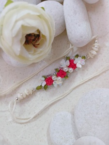 Bandas bordadas a mano con cuentas pulsera de hilo floral con perlas para <b>regalo</b> o decoracion de boda - Product Image 4