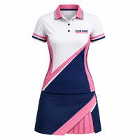 Uniforme de Golf para Mujer MEGAMAPLE, Conjunto de Falda y Camiseta Polo con Bloques de Color en Degradado, Material Spandex, Tejido de Punto, Secado Rápido