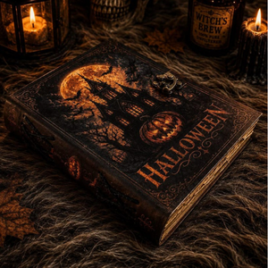 Journal en cuir vintage d'Halloween avec serrure, Grimoire de la maison hantée, Papier antique à bords festonnés, Livre des ombres gothique à thème citrouille - Product Image 5