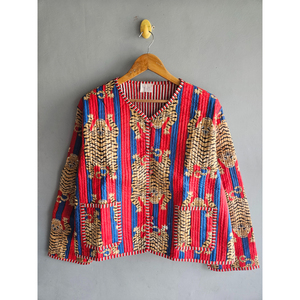 Abrigo Acolchado para Mujer, Estampado de Tigre, Botones al Frente, Manga Larga, Chaqueta Roja y Azul, Ropa Exterior Informal, Regalo para Ella - Product Image 1