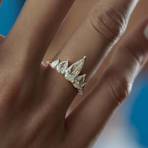 Women's 14K Gold Pear Cut Diamond Engagement <b>Ring</b> Prong Setting floral Style - Product Image 2