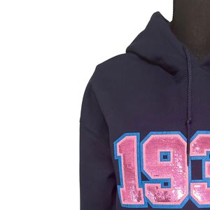 Sudadera con Lentejuelas 1938, Cuello Redondo, Color Azul Marino, Felpa Suave, Manga Larga, Informal, para Uso Diario - Product Image 4