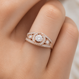 Bague de fiançailles halo en diamant de laboratoire 80 points, à double sangle, sertie pavé, en or, certifiée IGI, pour anniversaire, OEM, ODM, personnalisable - Product Image 3
