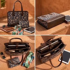กระเป๋าถือแล็ปท็อปผู้บริหารสุดหรูแบบสั่งทำพิเศษ ลายทอแจ็คการ์ดจากชัยปุระ พร้อมกระเป๋าใบเล็กตกแต่งหนัง ชุดกระเป๋าเอกสารสำหรับผู้หญิง - Product Image 3