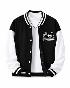 Vestes universitaires personnalisées en laine noire brodée avec des détails en cuir de vache véritable blanc - Product Image 2