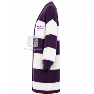 Cárdigan largo transpirable personalizado del Consejo NCNW con logotipo bordado en la parte delantera, morado y blanco, informal, de manga larga para mujer - Product Image 4
