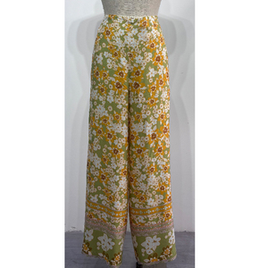 Women's Bohemian Printed Straight Pants Mid Waist Full Length Regular Fit Elastic Waist Closure Autumn Canvas 100% Cotton - Product Image 4