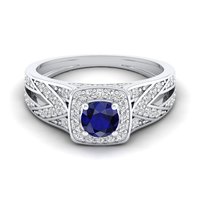 REYES Großhandelspreis 14K 18K Massivgold Rundschliff 0,4 Karat Blauer Saphir Edelsteinring GRA-Zertifizierter Moissanit Feiner Schmuck