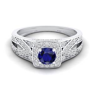 Bague en or massif 14K 18K avec saphir bleu taille ronde 0,4 carat, certifiée GRA, Moissanite, Bijoux fins - Prix de gros REYES - Product Image 1