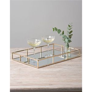Luxury Gold Metal Mirror Tray <b>Decorative</b> Cosmetic Vanity Trays Elegant Rectangular Wedding Serving Glass Tray For <b>Table</b> <b>Decor</b> - Product Image 1