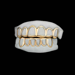 Kit de Grillz Abiertos Hechos a Mano de Plata de Ley Bañada en Oro con Diamantes de Imitación Personalizados Estilo Hip Hop Moissanita Unisex - Product Image 2