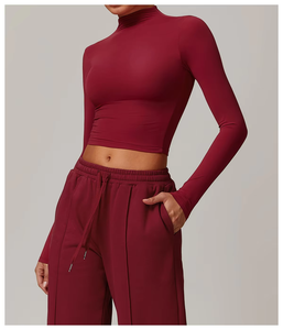 4 Piece Solid Front Gym Workout Set Long Sleeve Top Tank Sports Bra Jogger Sweatpants High Waist Stretch Breathable Quick Dry - Product Image 2