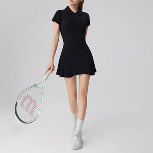 Robe de tennis pour femmes avec logo personnalisé, col chemise, manches courtes, spandex, nylon, respirante, fabricant OEM - Product Image 5