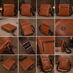 Sac bandoulière en cuir véritable marron, motif alligator, fermeture éclair, sangle amovible, style vintage, unisexe, usage quotidien - Product Image 5