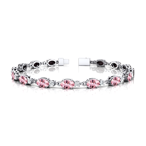 สร้อยข้อมือทอง 14k ประดับมอร์แกไนต์ทรงรีธรรมชาติ พร้อมเพชรทรงกลม  แบบเชื่อมต่อ  ความยาวสั่งทำได้ 2.2 มม. สร้อยข้อมือแบบเทนนิสประดับเพชรเต็มเส้น - Product Image 3