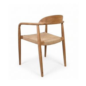 Silla de Comedor Moderna, Ecológica y Duradera de Madera de Teca, Silla con Brazos y Asiento Tejido, Silla Lateral de Madera para Comedor, Hogar, Hotel, Apartamento - Product Image 3