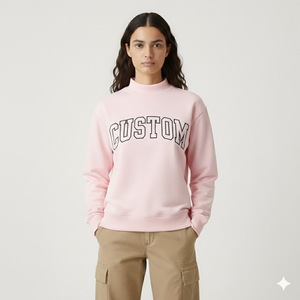 Sweat-shirt molletonné épais personnalisé pour femme, col montant, broderie frontale, motif uni délavé – Style streetwear personnalisé - Product Image 2